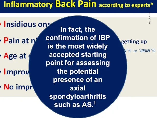 Inflammatory Back Pain according to experts* * * * Insidious onset