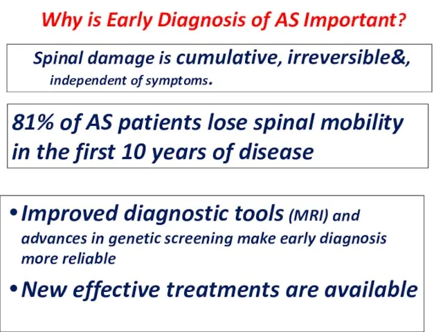 Why is Early Diagnosis of AS Important? Improved diagnostic tools (MRI)