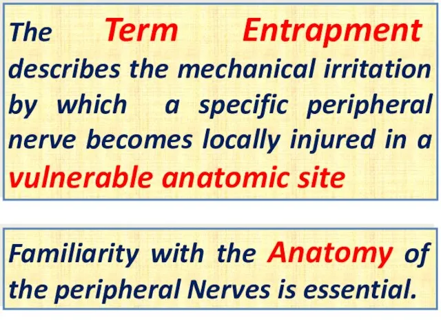 The Term Entrapment describes the mechanical irritation by which a specific