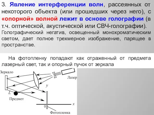 3. Явление интерференции волн, рассеянных от некоторого объекта (или прошедших через