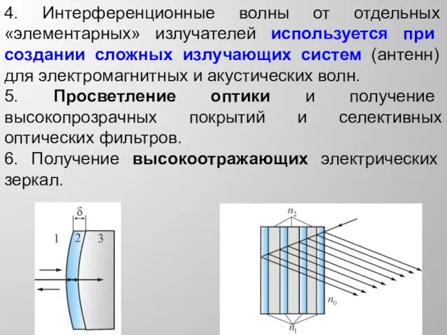 4. Интерференционные волны от отдельных «элементарных» излучателей используется при создании сложных