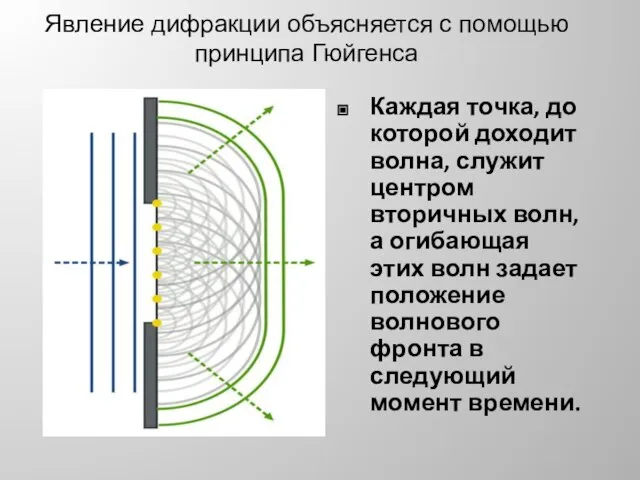 Явление дифракции объясняется с помощью принципа Гюйгенса Каждая точка, до которой