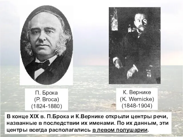 П. Брока (P. Broca) (1824-1880) К. Вернике (K. Wernicke) (1848-1904) В