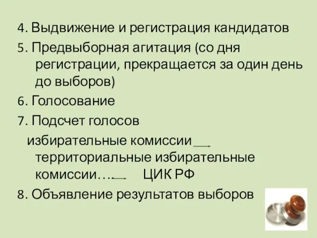 4. Выдвижение и регистрация кандидатов 5. Предвыборная агитация (со дня регистрации,