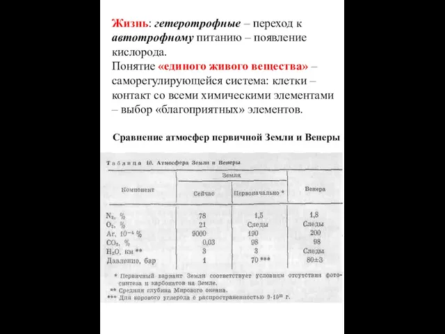 Жизнь: гетеротрофные – переход к автотрофному питанию – появление кислорода. Понятие