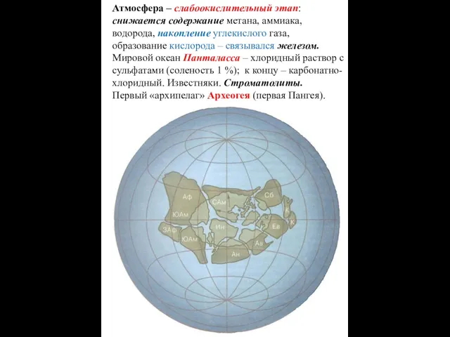 Атмосфера – слабоокислительный этап: снижается содержание метана, аммиака, водорода, накопление углекислого