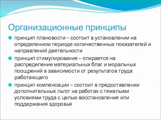 Организационные принципы принцип плановости – состоит в установлении на определенном периоде