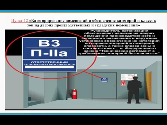 Пункт 12 «Категорирование помещений и обозначение категорий и классов зон на дверях производственных и складских помещений»