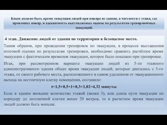 Какое должно быть время эвакуации людей при пожаре из здания, в