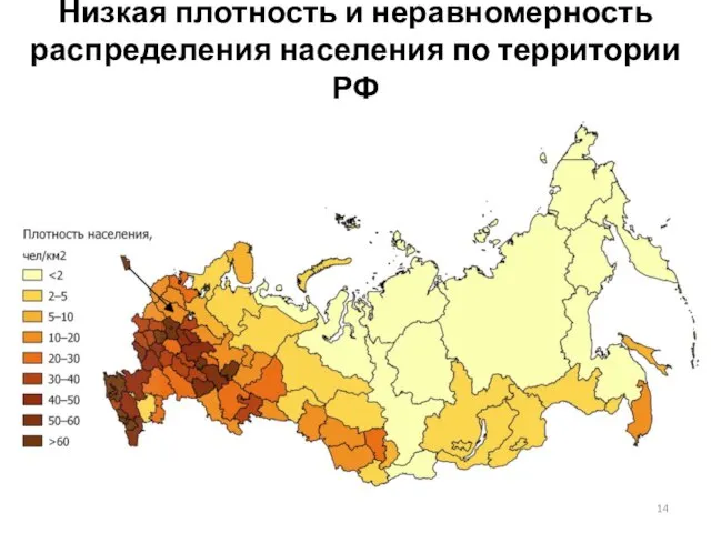 Низкая плотность и неравномерность распределения населения по территории РФ