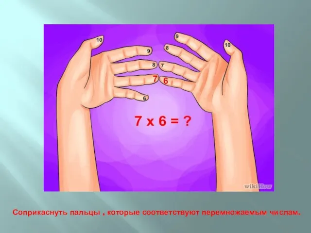 Соприкаснуть пальцы , которые соответствуют перемножаемым числам.