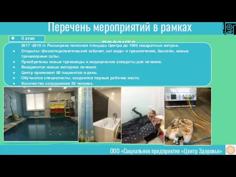 ООО «Социальное предприятие «Центр Здоровья» Перечень мероприятий в рамках проекта. II