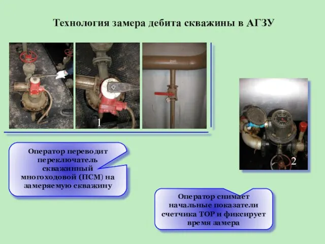 Технология замера дебита скважины в АГЗУ Оператор переводит переключатель скважинный многоходовой