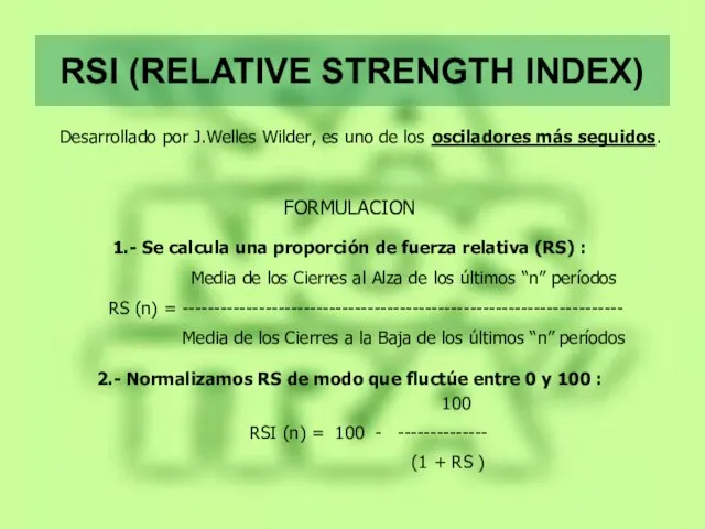 RSI (RELATIVE STRENGTH INDEX) Desarrollado por J.Welles Wilder, es uno de