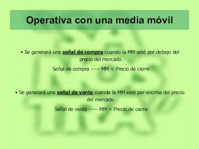 Operativa con una media móvil Se generará una señal de compra