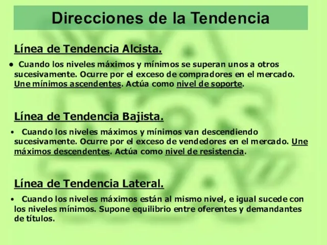 Direcciones de la Tendencia Línea de Tendencia Alcista. Cuando los niveles