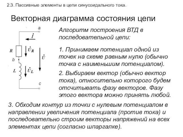 2.3. Пассивные элементы в цепи синусоидального тока. Векторная диаграмма состояния цепи