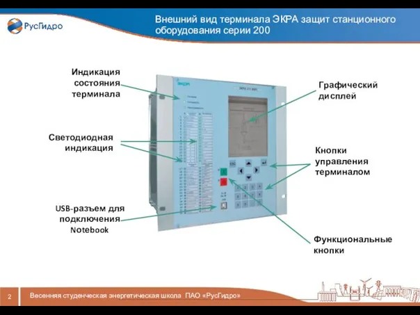 Весенняя студенческая энергетическая школа ПАО «РусГидро» Внешний вид терминала ЭКРА защит