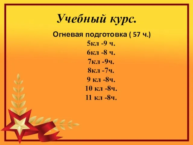 Учебный курс. Огневая подготовка ( 57 ч.) 5кл -9 ч. 6кл