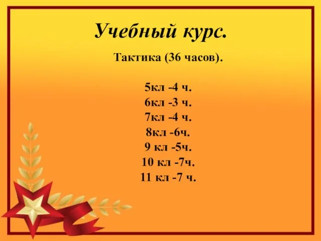 Учебный курс. Тактика (36 часов). 5кл -4 ч. 6кл -3 ч.