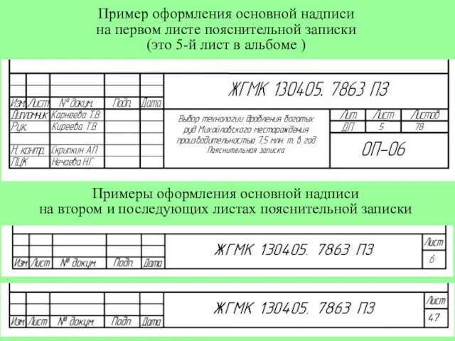 Пример оформления основной надписи на первом листе пояснительной записки (это 5-й