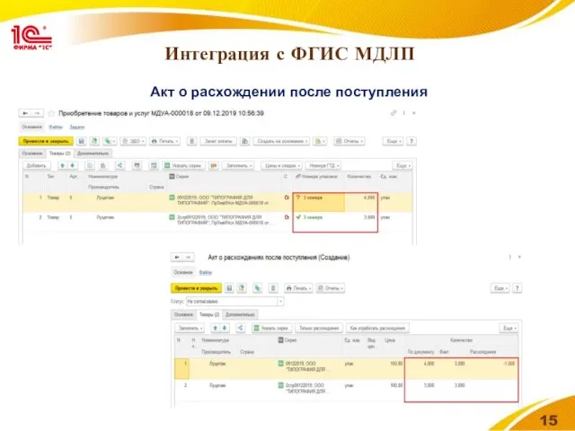 Интеграция с ФГИС МДЛП Акт о расхождении после поступления