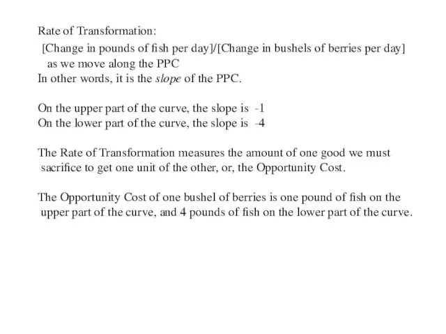 Rate of Transformation: [Change in pounds of fish per day]/[Change in