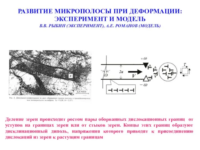 РАЗВИТИЕ МИКРОПОЛОСЫ ПРИ ДЕФОРМАЦИИ: ЭКСПЕРИМЕНТ И МОДЕЛЬ В.В. РЫБИН (ЭКСПЕРИМЕНТ), А.Е.