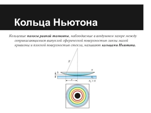 Кольца Ньютона Кольцевые полосы равной толщины, наблюдаемые в воздушном зазоре между