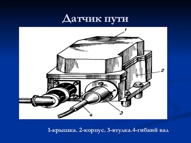 Датчик пути 1-крышка. 2-корпус. 3-втулка.4-гибкий вал