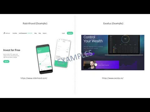 Robinhood (Example) Exodus (Example) https://www.exodus.io/ https://www.robinhood.com/ EXAMPLES