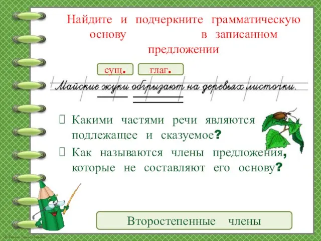 Найдите и подчеркните грамматическую основу в записанном предложении Какими частями речи