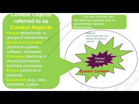 Context Objects referred to as Context Aspects People (stakeholder or groups