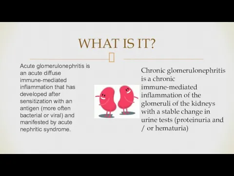 Acute glomerulonephritis is an acute diffuse immune-mediated inflammation that has developed