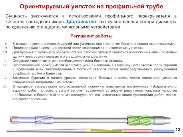 Ориентируемый уипсток на профильной трубе Сущность заключается в использовании профильного перекрывателя