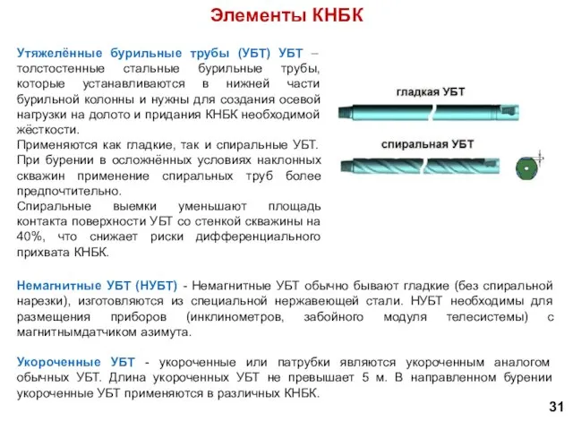 Утяжелённые бурильные трубы (УБТ) УБТ – толстостенные стальные бурильные трубы, которые