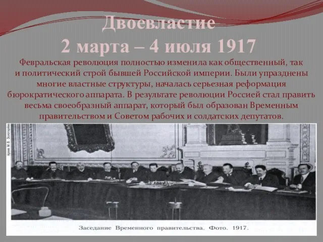 Двоевластие 2 марта – 4 июля 1917 Февральская революция полностью изменила