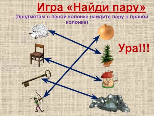 Игра «Найди пару» (предметам в левой колонке найдите пару в правой колонке) Ура!!!