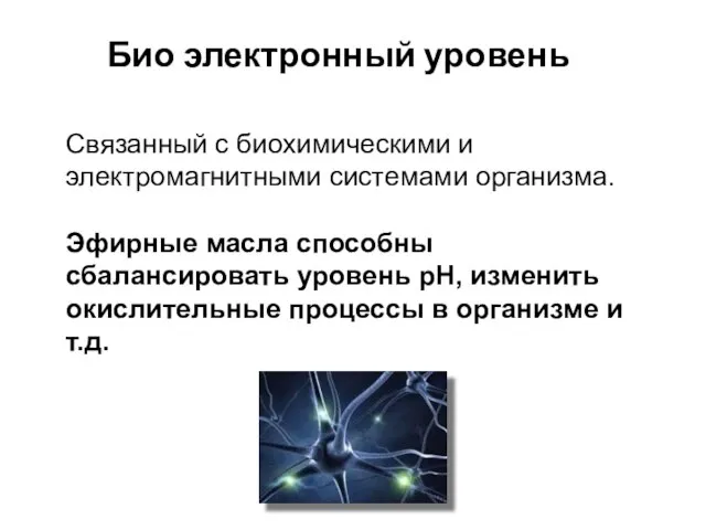 Био электронный уровень Связанный с биохимическими и электромагнитными системами организма. Эфирные