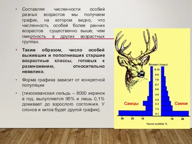 Составляя численности особей разных возрастов мы получаем график, на котором видно,