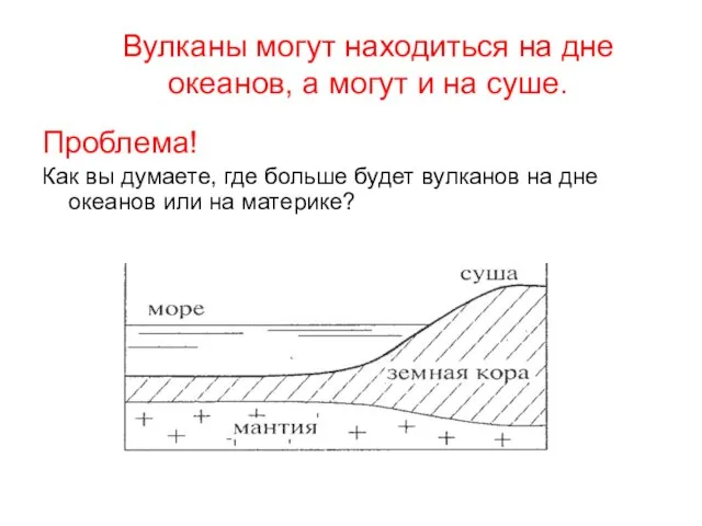 Вулканы могут находиться на дне океанов, а могут и на суше.