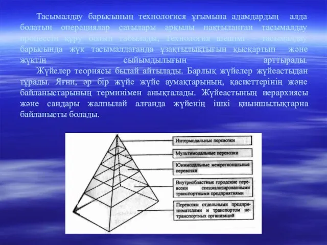 Тасымалдау барысының технологися ұғымына адамдардың алда болатын операциялар сатылары арқылы нақтыланған