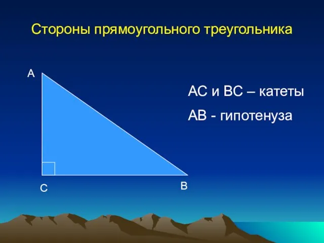 Стороны прямоугольного треугольника А В С АС и ВС – катеты АВ - гипотенуза