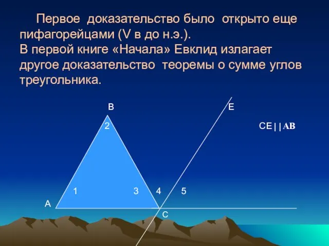 Первое доказательство было открыто еще пифагорейцами (V в до н.э.). В