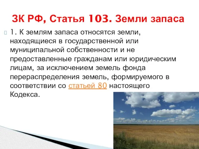 1. К землям запаса относятся земли, находящиеся в государственной или муниципальной