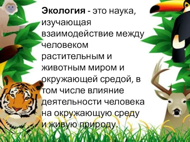 Экология - это наука, изучающая взаимодействие между человеком растительным и животным