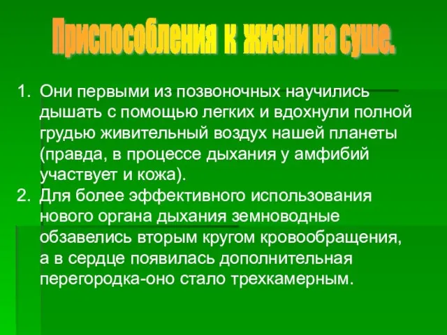 Приспособления к жизни на суше. Они первыми из позвоночных научились дышать