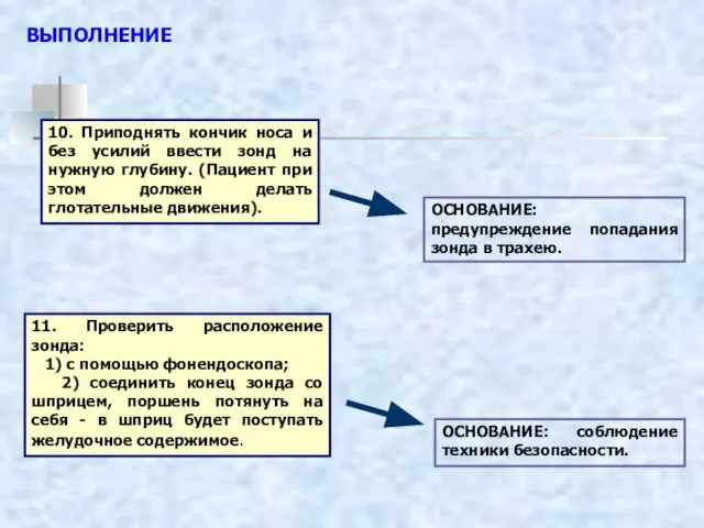 ВЫПОЛНЕНИЕ 10. Приподнять кончик носа и без усилий ввести зонд на