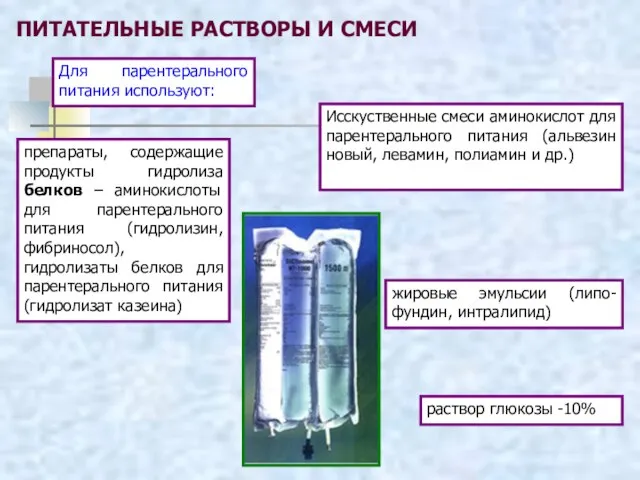 ПИТАТЕЛЬНЫЕ РАСТВОРЫ И СМЕСИ препараты, содержащие продукты гидролиза белков – аминокислоты