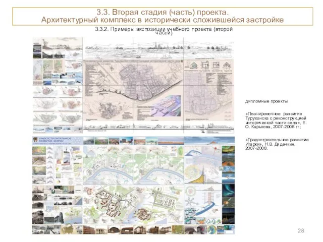 3.3.2. Примеры экспозиции учебного проекта (второй части) дипломные проекты «Планировочное развитие